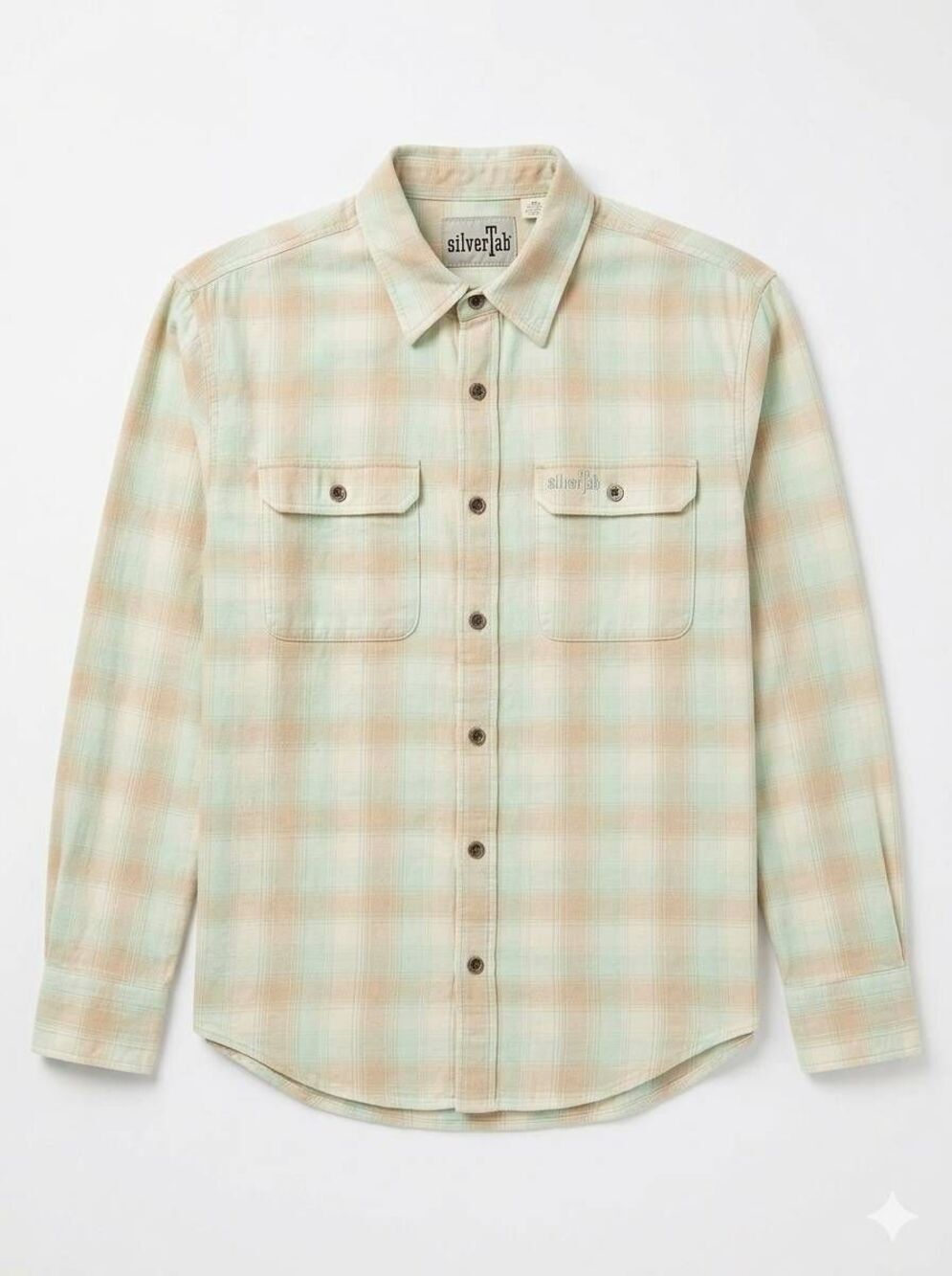 🔸NWT Levi's Silver Tab Mint Plaid Buttoned Front Long Sleeve Flannel Top XSmall